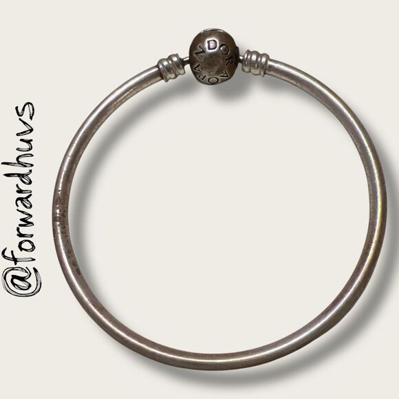 Pandora Sterling Silver Bangle Bracelet – Round Logo Clasp - Picture 1 of 7